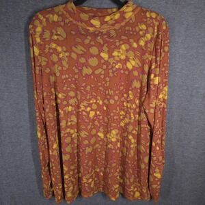 Logo Layers Womens‎ XL Mesh Long Sleeve Top Orange Abstract Indie Grunge